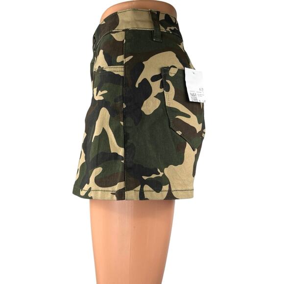NEW Forever 21 Green Camo Camouflage Military Pleated Mini A-Line Skirt Skort S - Picture 2 of 5